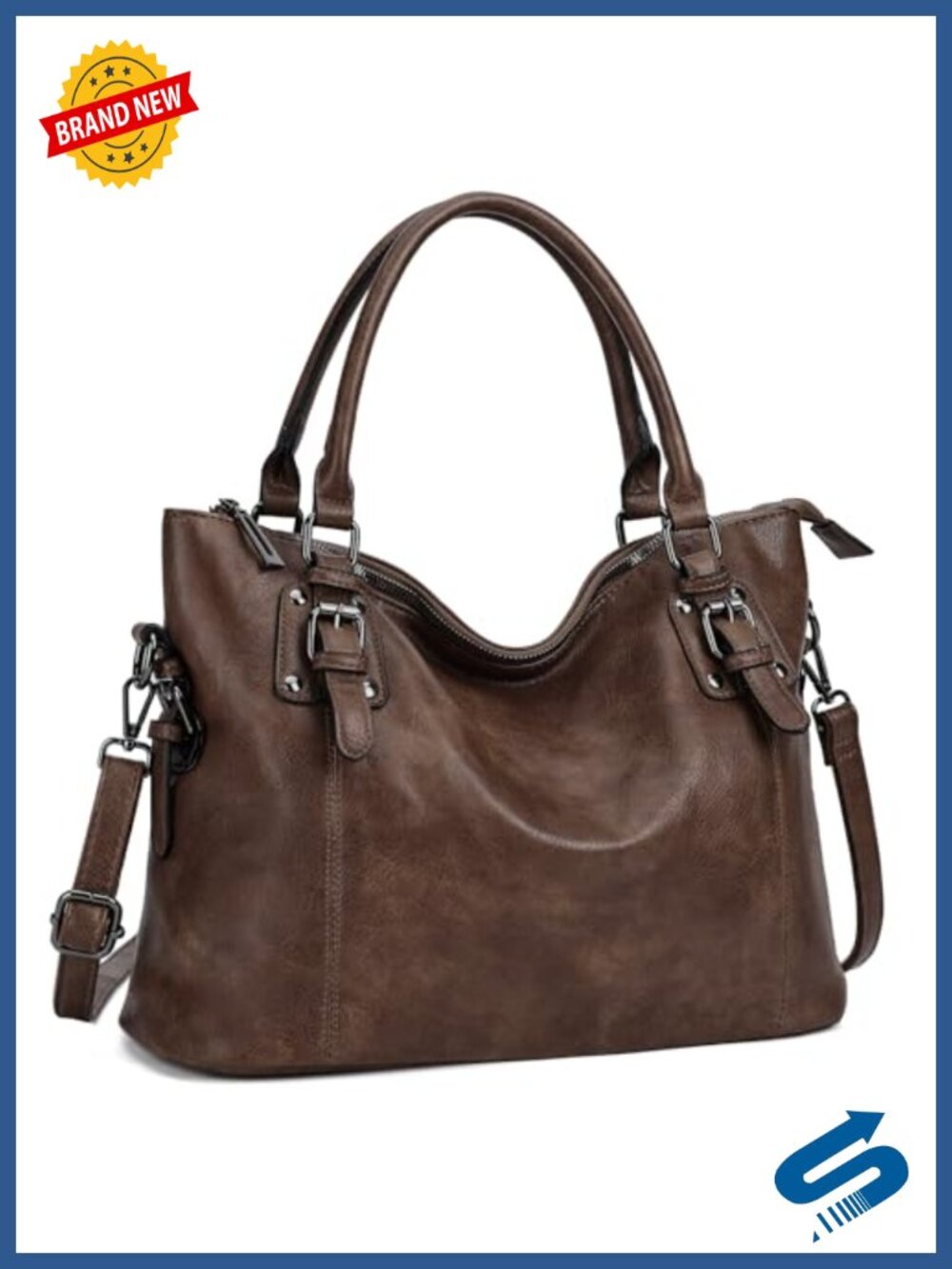 Hobo Shoulder Bag Faux Leather Crossbody Tote Purse Detachable Strap